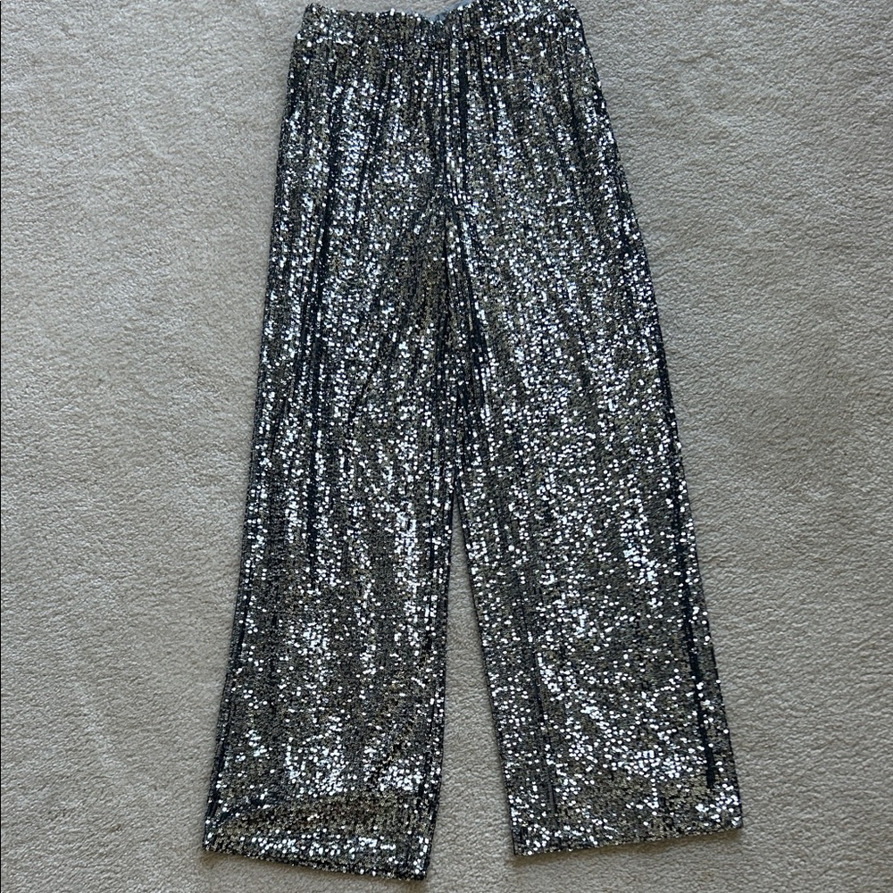 Cable & Gauge Silver Sequin Wide Leg Pants